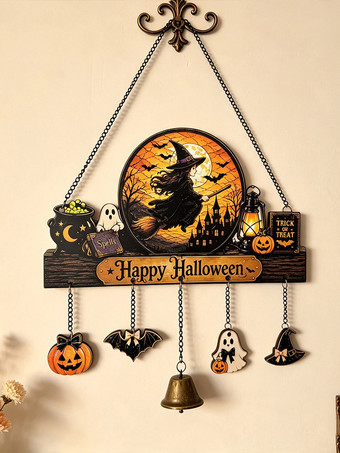 ハロウィンの月明かりペットパーティー木製サイン、2D吊り下げホームデコレーション