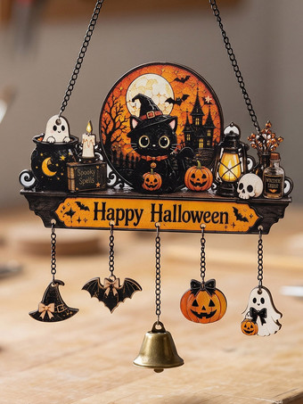 デザインBハロウィンの月明かりペットパーティー木製サイン、2D吊り下げホームデコレーション