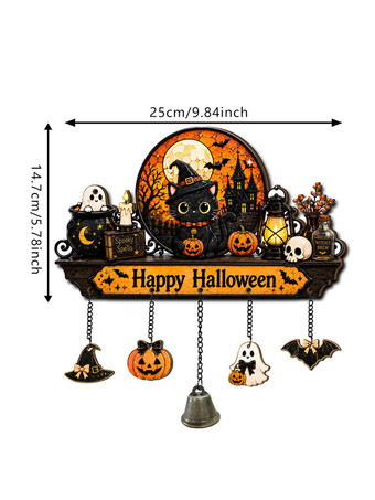 ハロウィンの月明かりペットパーティー木製サイン、2D吊り下げホームデコレーション