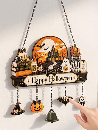 デザインCハロウィンの月明かりペットパーティー木製サイン、2D吊り下げホームデコレーション