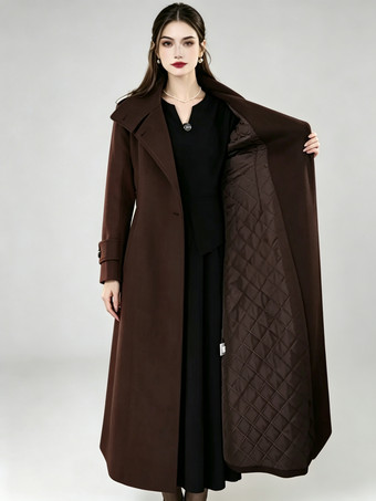 Women's Long Wool Coat With Stand Collar Red Fitted Waist Winter Overcoat