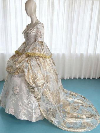  Robe Victorienne rétro dorés à volants Costume Marie-Antoinette robe en Polyester pour femmes robe de bal de fête royale