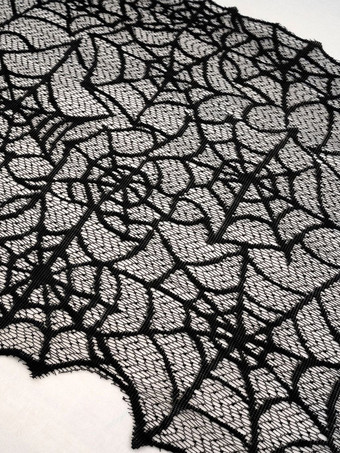 ハロウィン ゴシック レース テーブルランナー、蜘蛛の巣刺繍テーブルクロス、パーティー装飾