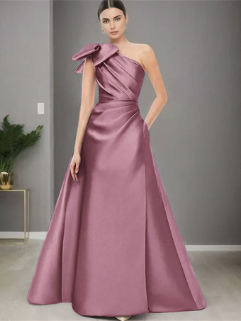 Vestido de novia para madre un solo hombro sin mangas corte en A lazos hasta el suelo vestidos de invitados de boda