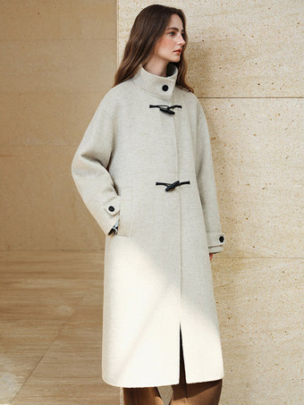 Coat Women Winter Brown Toggle Button Wool Blend Belted Loose Midi Overcoat