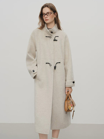 Light Brown Coat Women Winter Brown Toggle Button Wool Blend Belted Loose Midi Overcoat