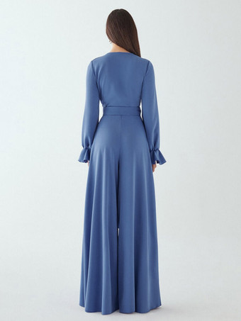 Robe de mariée pour mère de la mariée col en V manches longues combinaison avec nœuds longueur au sol robes d'invitées de mariage
