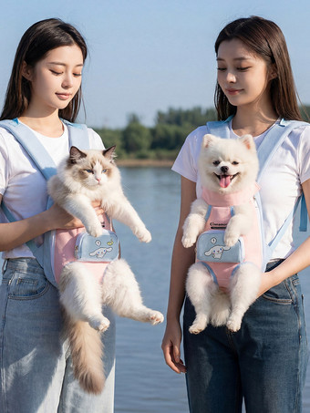 シナモロール デュアルウェア ペット用フロントバックパック、通気性のある春夏用小型犬猫用ハンズフリーキャリー