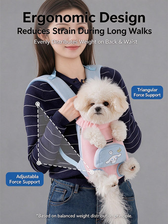 シナモロール デュアルウェア ペット用フロントバックパック、通気性のある春夏用小型犬猫用ハンズフリーキャリー