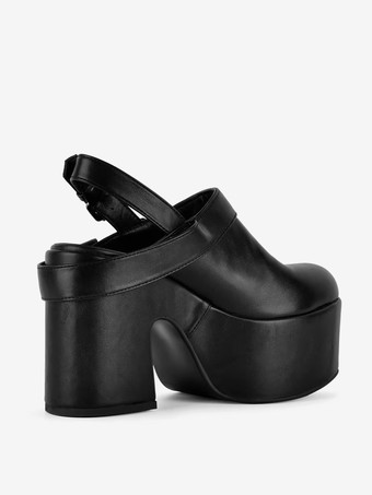 ブラック ハイヒール クロッグ プラットフォーム ラウンドトゥ バックルディテール パンプス
