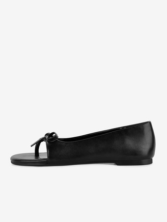黒のバレエシューズ、オープントゥ、リボン付き、スリッポン、フラットパンプス
