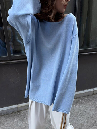 レディース バックレス ニットセーター 長袖 ゆったりワイドスリーブ バックカットアウト ニットプルオーバー