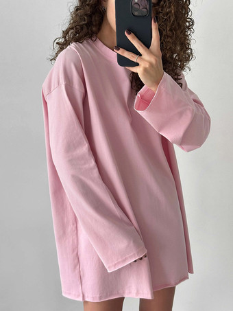レディース オーバーサイズ 長袖 Tシャツ クルーネック ゆったりカジュアル ベーシックTシャツ