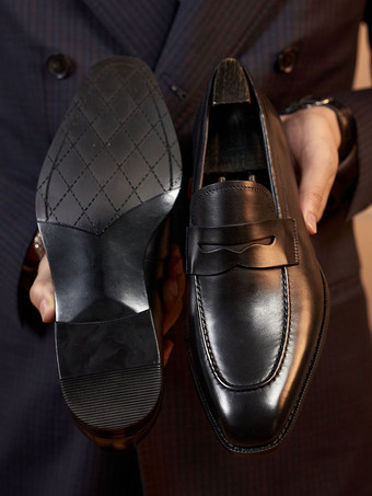 メンズ ペニーローファー スクエアトゥ スリッポン ローヒール ペニーシューズ プロム ホームカミング ウェディングシューズ