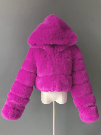 フード付きホワイトフェイクファージャケット ホットガールズショートコート 冬アウター レディース 2026