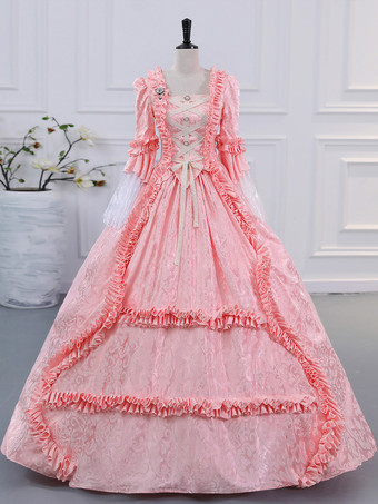 ピンクシャンパン ビクトリア朝 ロココ ポリエステル ドレス マリー アントワネット 長袖ドレス