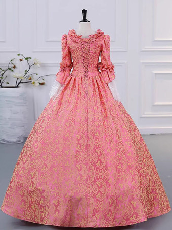 シャンパン ビクトリア朝 ロココ ポリエステル ドレス マリー アントワネット 長袖ドレス