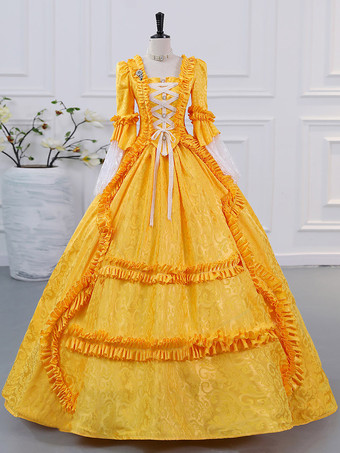 オレンジ シャンパン ビクトリア朝 ロココ ポリエステル ドレス マリー アントワネット 長袖ドレス