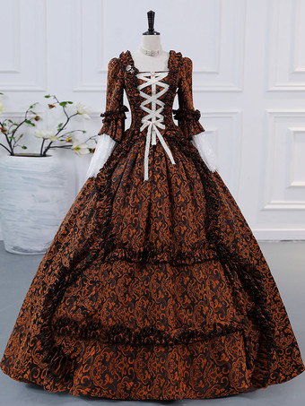 ブラウン シャンパン ビクトリア朝 ロココ ポリエステル ドレス マリー アントワネット 長袖ドレス