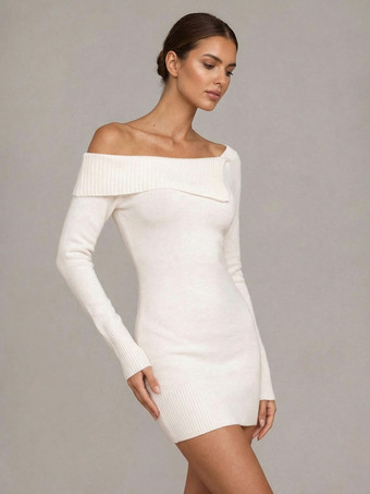 Vestido corto de punto con hombros descubiertos para mujer 2026