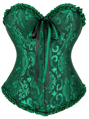 ダークグリーンビスチェ，２点セット　T-バック＆ビスチェ　レース付き 下着 バストアップ 新作 セクシー 編み上げタイプ コルセット ハロウィン　コスプレ　コスチューム　