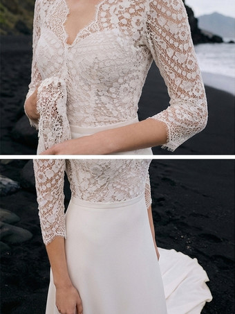 Vintage Brautkleid milchweiß / elfenbeinweiß Spitze 3/4 Ärmel Vintage Hochzeitskleid