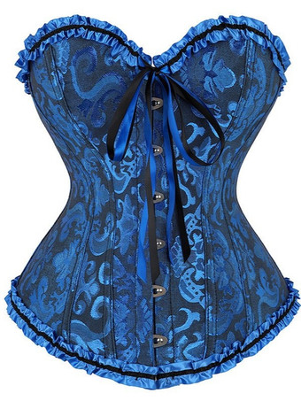 ディープブルービスチェ，２点セット　T-バック＆ビスチェ　レース付き 下着 バストアップ 新作 セクシー 編み上げタイプ コルセット ハロウィン　コスプレ　コスチューム　