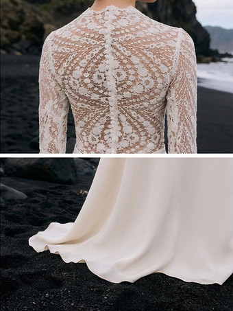 Vintage Brautkleid milchweiß / elfenbeinweiß Spitze 3/4 Ärmel Vintage Hochzeitskleid