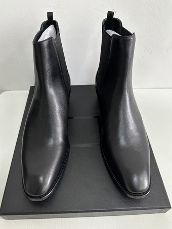 PUブラックスエードチェルシーブーツ メンズ ラウンドトゥ スリップオン アンクルブーツ