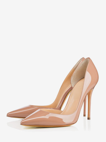 アプリコットハイヒール ポインテッドトゥ パンプス ブラック ピンヒール 靴の甲の素材：パテント PU 12cm ハイヒールシューズ シューズ スリップオン レディース靴 結婚式 二次会 通勤用 仕事 キャバ 卒園式 卒園式