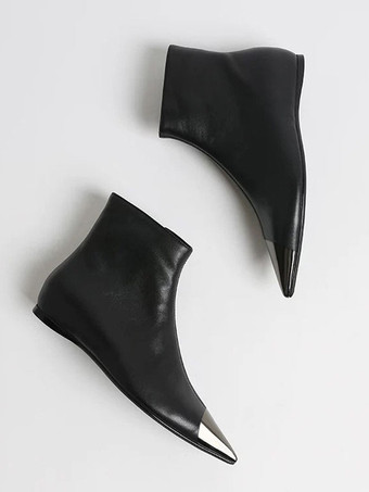 Black Ankle Boots Pointy Toe Flat Booties For Women 2026