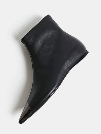 Black Ankle Boots Pointy Toe Flat Booties For Women 2026