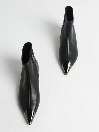 Black Ankle Boots Pointy Toe Flat Booties For Women 2026