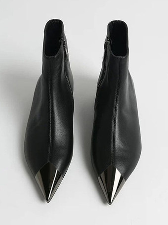 Black Ankle Boots Pointy Toe Flat Booties For Women 2026