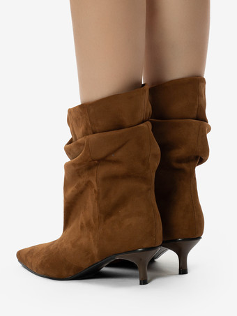 スエードアンクルブーツ ポインテッドトゥ キトンヒール スラウチブーティ
