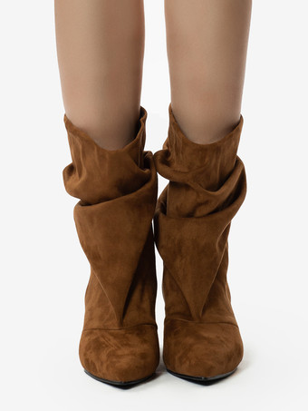 スエードアンクルブーツ ポインテッドトゥ キトンヒール スラウチブーティ