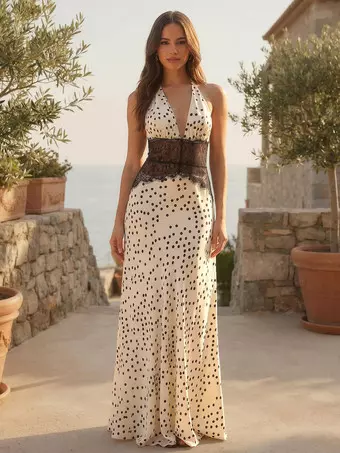 flower halter dress Yellow Floral Halter Maxi Dress – Gabi Swimwear main image 1
