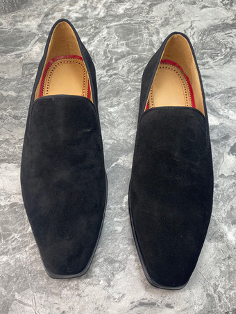 メンズ スリッポン ローファー スクエアトゥ スエード ブラック ペニーシューズ