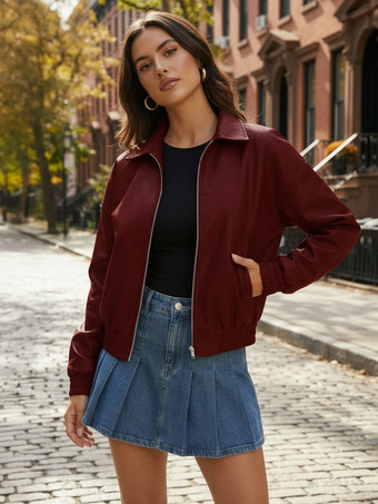 Vintage Oversized Bomberjacke aus Kunstleder mit elastischem Saum für Damen 2026