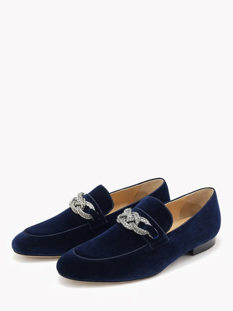 ディープブルーメンズ ペニーローファー プロムパーティー ウェディングシューズ ファッション マイクロスエードアッパー チェーンアートワーク スリッポンシューズ