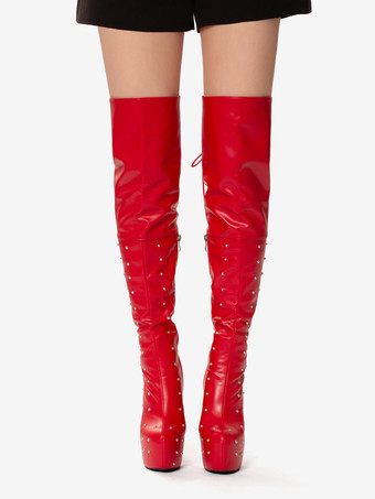 レディースセクシーブーツ プラットフォーム オープントゥ ビーズハイヒール オーバーニーブーツ