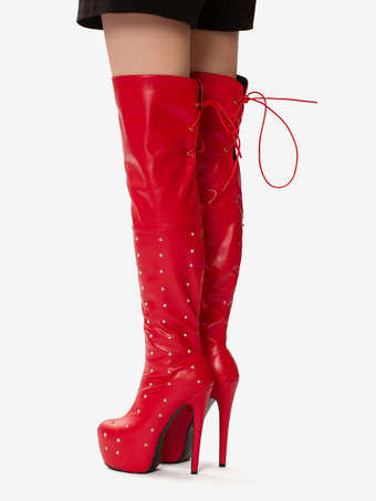 レディースセクシーブーツ プラットフォーム オープントゥ ビーズハイヒール オーバーニーブーツ