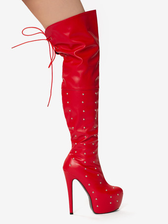 レディースセクシーブーツ プラットフォーム オープントゥ ビーズハイヒール オーバーニーブーツ