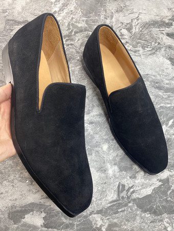 メンズ スリッポン ローファー スクエアトゥ スエード ブラック ペニーシューズ