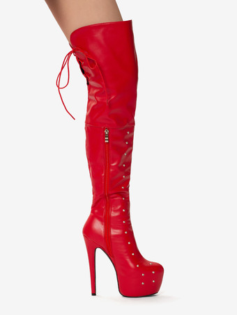 レディースセクシーブーツ プラットフォーム オープントゥ ビーズハイヒール オーバーニーブーツ