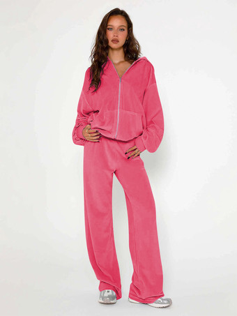 ピンクベロアワイドレッグカジュアルフィットトラックスーツ（レディース）2026