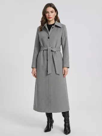 Manteau Long Vintage En Laine - Marque Mansfield - Couleur Gris - Taille Petit/S