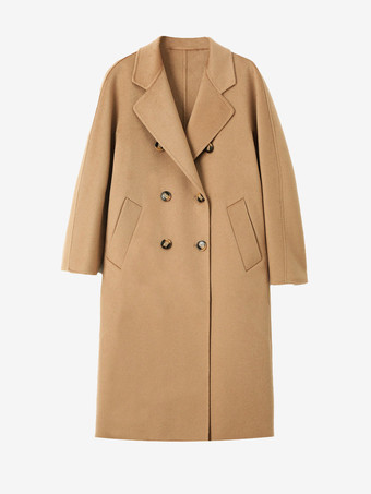 Manteau trapèze vintage en laine et cachemire mélangés avec revers classique et ceinture pour femme (collection 2026)