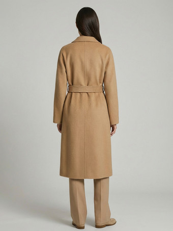 Manteau trapèze vintage en laine et cachemire mélangés avec revers classique et ceinture pour femme (collection 2026)