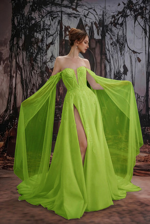 グリーン ゴシックブラックウェディングドレス、レースAライン、ロングスリーブ、ナチュラルウエスト、ティアードトレーン付きブライダルドレス